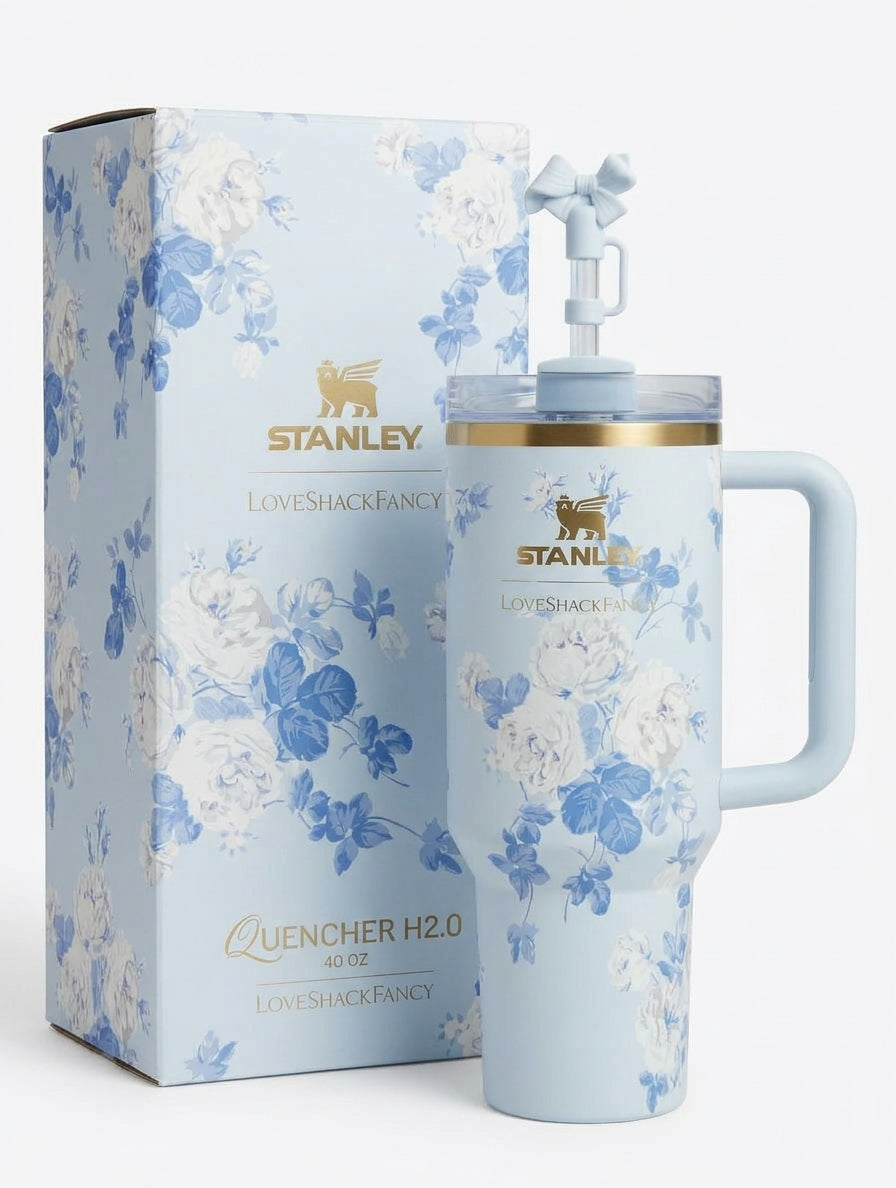 Stanley LoveShackFancy Blue Floral 40 oz Quencher H2.0 Tumbler
