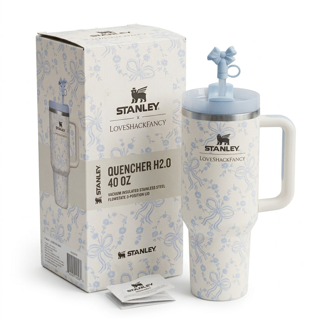 Stanley 1913 x LoveShackFancy Quencher H2.0 40oz Coquette Bow Winter Ice Tumbler