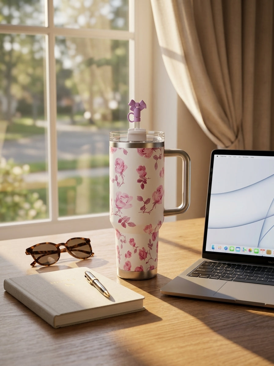 Stanley Quencher 40 oz H2.0 FlowState Tumbler – LoveShackFancy Rosa